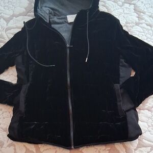 Velvet Hooded Zip-Front Women's Medium Jacket - Black